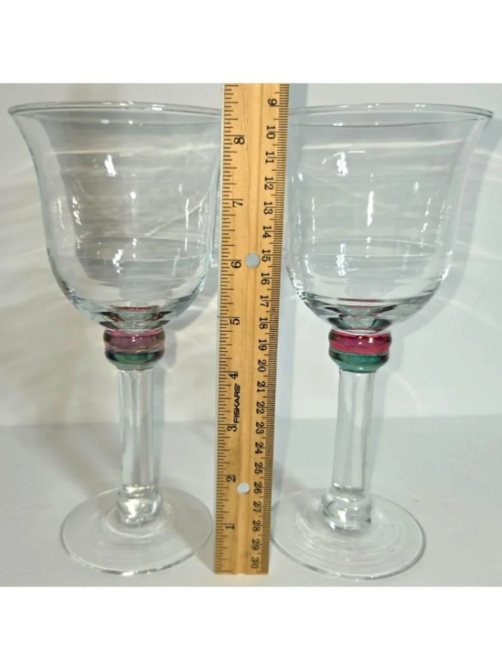 Vintage Glass Goblets Drinking Cup Clear Red/Pink Green Dinner Christmas Party
